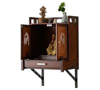 Mesa de Altar con Bandeja retráctil, repisa de bambú Antiguo Tallado for Estatua de Buda, oración y meditación.(Wall-Mounted,with Door)