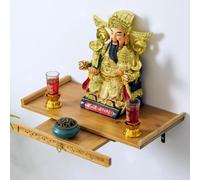 Mesa de altar con estatua de Buda montada en la pared, pedestal de exhibición de bambú para oración e incienso