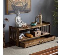 Mesa de altar de 3 niveles para puja espiritual con cajón, mesa de meditación para sala de estar, mesa de café de bambú natural estilo oriental