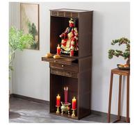 Mesa de altar de bambú con almacenamiento para el hogar, armario para rituales espirituales, mesa de meditación con puerta, altar budista para sala de estar, marrón, 38 * 37 * 172 cm / 15 * 14 * 67 pu
