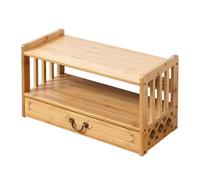 Mesa de Altar de bambú con cajón, Estilo Chino, for meditación, puja, exhibición, Estante Feng Shui for decoración Espiritual.(Natural,Two Floors 52cm)