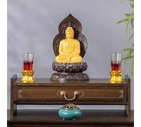 Mesa de altar de bambú de 2 niveles con cajón para meditación espiritual y oración, armario de santuario de estilo oriental con almacenamiento superior para sala de estar