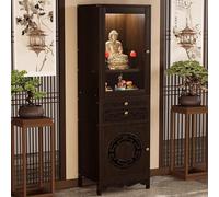 Mesa de altar de bambú macizo con mueble de altar de Buda, con espacio de almacenamiento y mesa extraíble para adoración. Soporte de pie de estilo chino con diseño tallado, ideal para guardar objetos