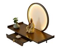 Mesa de Altar de Buda Personal de Pared, Mesa de oración de bambú con estantes Ocultos e iluminación LED Blanca cálida.(Schwarz,60cm/23.6in)