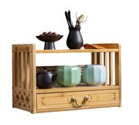 Mesa de Altar de Estilo Chino con cajón, Mesa de meditación de bambú, Estante de exhibición Feng Shui for Uso Espiritual en el hogar.(Natural,Two Floors 42cm)