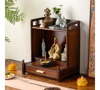 Mesa de altar de madera de Buda con cajón, nicho de oferta para el hogar para Pooja e incienso, soporte de estante budista de escritorio de nogal
