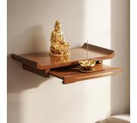 Mesa de altar de madera maciza, estante de santuario de Buda tallado a mano para incienso y meditación, santuario personal para espacios pequeños, diseño de panel oculto
