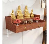 Mesa de altar de madera maciza montada en la pared con cajón, armario budista para tributo de incienso Pooja, decoración del hogar