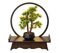 Mesa de Altar de Madera Tallada con pequeña luz LED, Mesa de meditación Budista Que Ahorra Espacio, for decoración de santuarios, templos y hogares.(Schwarz,50cm/19.7in)