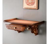 Mesa de altar de meditación con cajón retráctil, soporte Pooja montado en la pared, estante de madera para santuario de oración personal e incienso