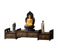 Mesa de altar de meditación de bambú con almacenamiento, soporte compacto para oraciones budistas y ofrenda de incienso