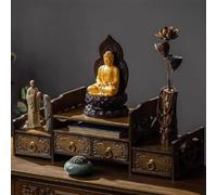 Mesa de altar de meditación de bambú con almacenamiento, soporte compacto para oraciones budistas y ofrenda de incienso