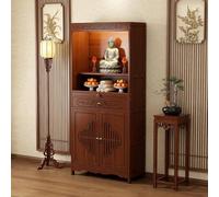 Mesa de altar de meditación de bambú con cajón de almacenamiento, pedestal quemador de incienso para oraciones y adivinación, gabinete chino compacto