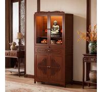 Mesa de altar de meditación de bambú con cajón de almacenamiento y quemador de incienso para oraciones y adivinación, armario compacto