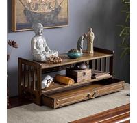 Mesa de altar de meditación de bambú con cajón para oraciones, adivinación y culto, ideal para espacios espirituales, ceremonias de té y atención plena (2 capas, 42 cm, color natural)