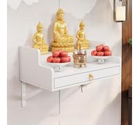 Mesa de altar montada en la pared, soporte de doble capa con soporte de montaje, nicho de oferta budista con placa retráctil para Pooja e incienso tributo