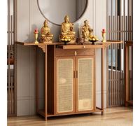 Mesa de altar santuario chino con almacenamiento, estante de exhibición budista, puerta de ratán de plástico y cajones, para altares y templos ancestrales, 120 cm