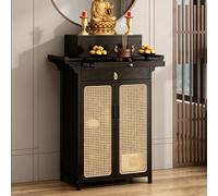 Mesa de altar santuario chino con almacenamiento, estante de exhibición budista, puerta de ratán de plástico y cajones, para altares y templos ancestrales, 120 cm