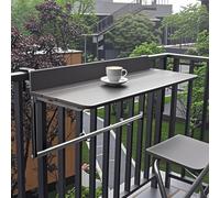 Mesa de balcón colgante para barandilla, plegable y altura ajustable, diseño que ahorra espacio para patio al aire libre y terraza