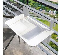 Mesa de balcón plegable ajustable con 4 alturas que ahorra espacio, mesa de bar al aire libre para barandilla, perfecta para jardín y patio (blanco, 100 x 35 cm)