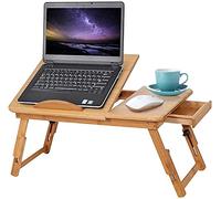 GOTOTOP Mesa de cama de bambú para computadora portátil, bandeja de computadora de escritorio inclinable para computadora portátil, sofá cama con patas plegables 50x30x20cm