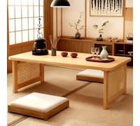 Mesa de bambú plegable japonesa portátil, no requiere montaje, mesa baja para ceremonia de té y meditación Zen, madera natural (100 x 48 x 35 cm)