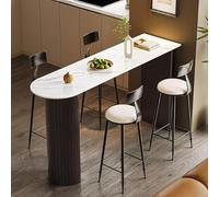 Mesa de bar alta moderna blanca, con encimera de piedra sinterizada, mesa de cocina altura mostrador, patas de metal estilo columna romana, sin taburetes(A,140*50*105cm/55.1*19.7*41.3in)