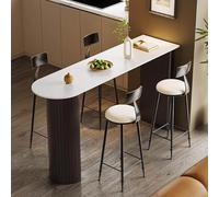 Mesa de bar alta moderna blanca, con encimera de piedra sinterizada, mesa de cocina altura mostrador, patas de metal estilo columna romana, sin taburetes(B,160*50*105cm/63*19.7*41.3in)