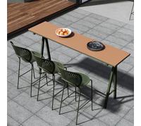Mesa de bar alta, parte superior de madera de plástico de estilo industrial con base de metal, mesa de patio de bistró al aire libre, mesa de comedor para balcón