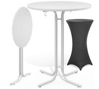 Mesa de bar blanca 110x70cm + funda de mesa de bar gris Ø70cm