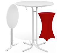 Mesa de bar blanca 110x80cm + funda de mesa de bar roja Ø80cm