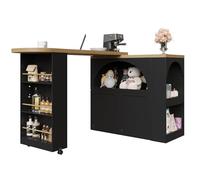 Mesa de bar con escritorio extensible y giratorio, mesa auxiliar con 2 puertas y compartimento abierto arqueado, estante lateral de almacenamiento, HD26012907 (negro)