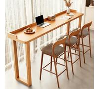 Mesa de Bar de Madera Maciza, Escritorio de Café con Valla, Mostrador de Comedor Rectangular, Mesa de Consola Lateral Estrecha para Cafetería, Bistró y Hogar, Sin Taburete(Natural,180cm/71in)