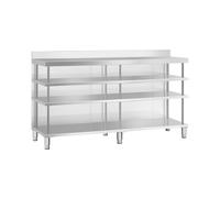 Mesa de bar de trabajo - acero inoxidable - 200 x 60 x 115 cm - 4 estantes - alzado - Royal Catering