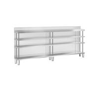 Mesa de bar de trabajo - acero inoxidable - 250 x 30 x 115 cm - 4 estantes - alzado - Royal Catering