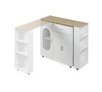 [en.casa] Mesa de Bar Extensible Kudebola con Ruedas y encimera giratoria | Isla de cocina cajón 3 puertas 115 x 40 x 94 cm efecto roble y blanco