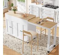 Mesa de bar extensible moderna de 118 a 180 cm × altura 94 cm - Mesa de comedor blanca con 6 compartimentos de almacenamiento flexibles para separar espacios, escritorio o mesa alta para cocina/sala