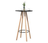 CLP Mesa De Bar Livia con Tablero Redondo De Madera I Mesa Auxiliar con 4 Patas & Reposapiés En Estilo Escandinavo, Color:Natural/Negro