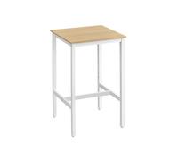 VASAGLE Mesa Alta, Mesa de Bar Cuadrada, Marco de Acero, 60 x 60 x 92 cm, Montaje Fácil, para Cocina, Salón, Estilo Moderno, Color Roble y Blanco LBT025W09