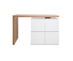 Mesa de bar modulable con almacenaje blanco mate y roble A91 cm MAX