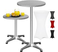 Mesa de bar plata 115x60cm + funda de mesa de bar blanca Ø60cm