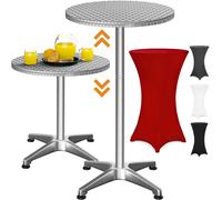 Mesa de bar plata 115x60cm + funda de mesa de bar roja Ø60cm