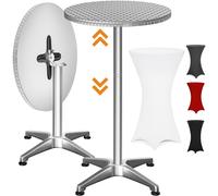 CASARIA® Mesa Alta Plegable Funda Lavable Altura Ajustable 70/115cm Aluminio Ø60cm Resistente Intemperie Antideslizante Fiesta Gastro Jardín Blanco