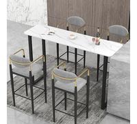 Mesa de bar rectangular de pizarra, con base de metal, mesa alta de mostrador alto, sin taburetes, mesa de comedor industrial para cocina, mesa de bar, mesa de desayuno, mesa auxiliar blanca para