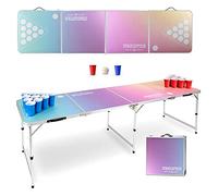 Mesa de Beer Pong Stagecaptain “Club” - Mesa Plegable Estable de Aluminio - Tablero MDF melaminado (5 mm) - Incluye 100 Vasos y 6 Pelotas - Montaje rápido y Compacto para Transporte