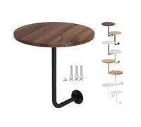Mesa de Bistró a la Pared en Madera y Metal, Mesa de Cóctel Redonda | Suspendida, Mesa de Pie Ahorra Espacio para Pub, Cafetería y Terraza(Walnut+Black Rod,40cm/15.7in)