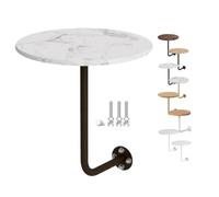 Mesa de Bistró a la Pared en Madera y Metal, Mesa de Cóctel Redonda | Suspendida, Mesa de Pie Ahorra Espacio para Pub, Cafetería y Terraza(Marble+Black Rod,35cm/13.7in)