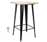 Mesa de bistró cuadrada de altura ajustable con bandeja plegable para interiores y exteriores, mesa de bar MDF y acero inoxidable, diseño de aluminio 2 en 1 (60 x 60 x 110 cm, color madera)
