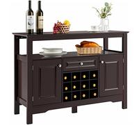 Mesa de buffet de almacenamiento con frenos de cocina, estante para vino, color marrón, mueble de comedor (D como se muestra)