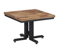Mesa de café 55x55x40 cm maciza de teca reciclada con marco de hierro | Madera maciza de teca, patrón de grano único, secado al horno, superficie lisa, base de hierro, pedestal ancho, uso versátil